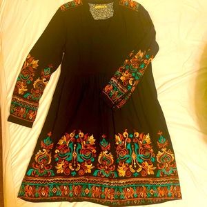 Anthropologie Dress, Floral Embroided, Black, size X Small